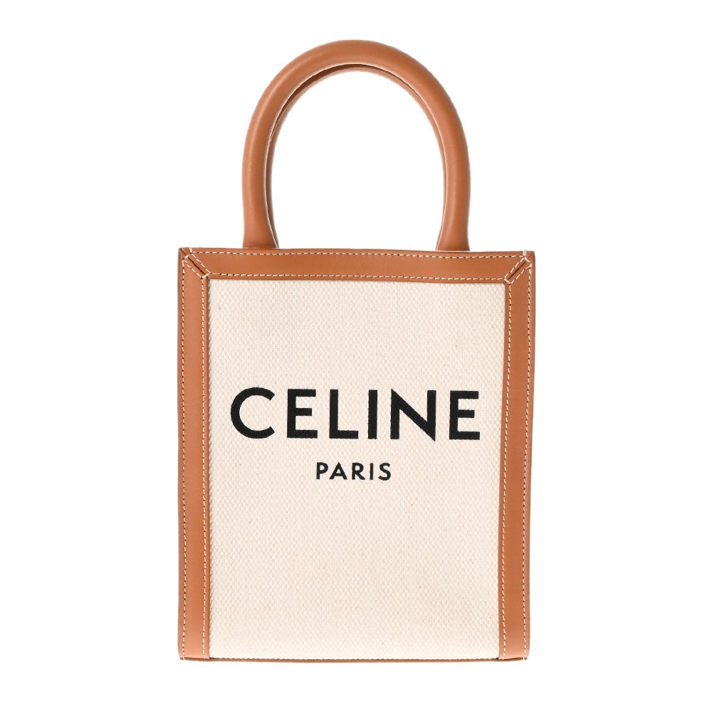 CELINE セリーヌ ミニバーティカルカバ 2WAY タン/ナチュラル ゴールド金具 レディース レザー キャンバス ハンドバッグ Aランク 中古 