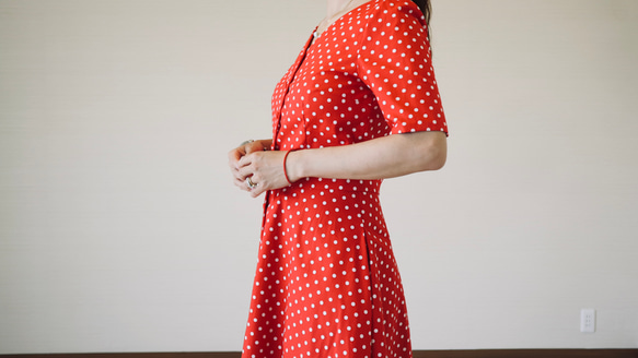 ~Amelia~赤い水玉のミディフレアワンピース Red polkadot midi Dress