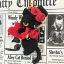 薔薇シルクハットのやさぐれ黒猫ハート*あみぐるみ♡キーホルダー・ストラップ・ボールチェーン