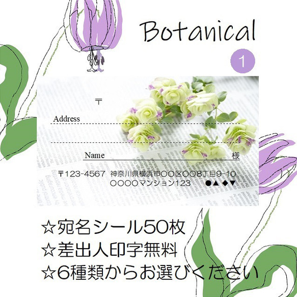 ⭐️宛名シール⭐️50枚⭐️ボタニカル⭐️Botanical⭐️折曲なしクリアファイル⭐️おしゃれ⭐️かわいい