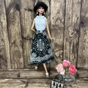 ポピーパーカーdollのハンドメイド洋服*丸襟ピンタックブラウス＆黒地ギャザースカート