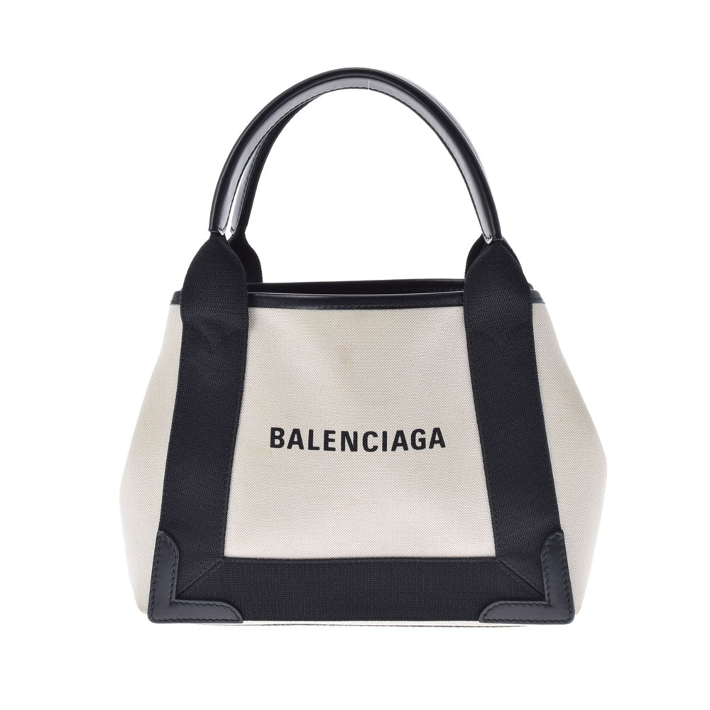 BALENCIAGA バレンシアガ ネイビーカバス  白/黒 390346 ユニセックス キャンバス ハンドバッグ ABランク 中古 