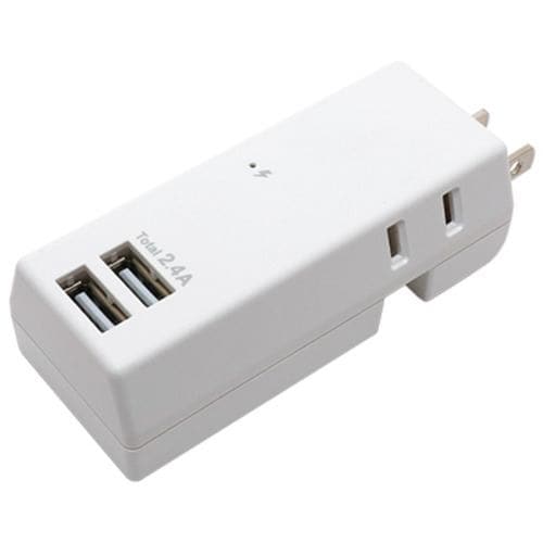 【推奨品】ミヨシ OAT24U2PWH 耐雷USBタップ 2個口2ポート2.4A 収納プラグ ホワイト