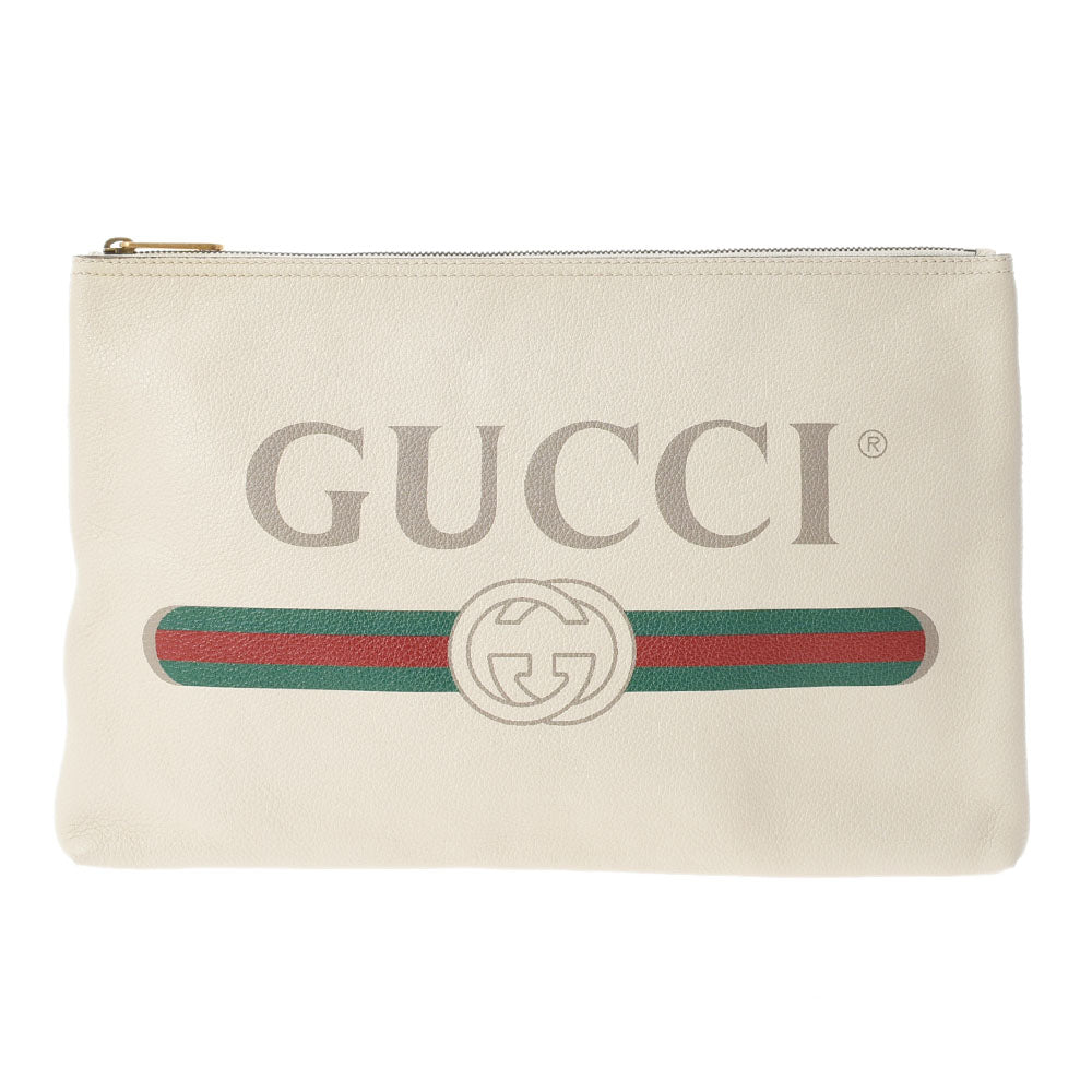 【2025年の人気アイテム】 GUCCI グッチ プリント 白 500984 ユニセックス カーフ クラッチバッグ ABランク 中古 _画像1