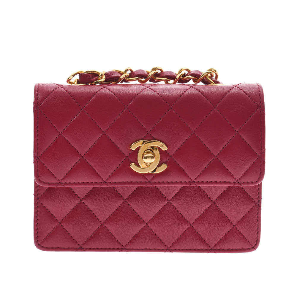 CHANEL シャネルミニマトラッセ チェーンショルダーバッグ  フューシャ×ゴールド金具 レディース ラムスキン ショルダーバッグ  中古