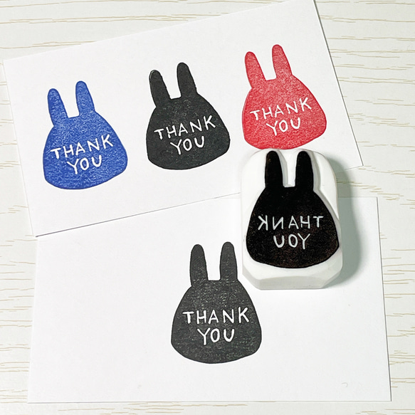 うさぎのthank youはんこ　消しゴムはんこ  #78