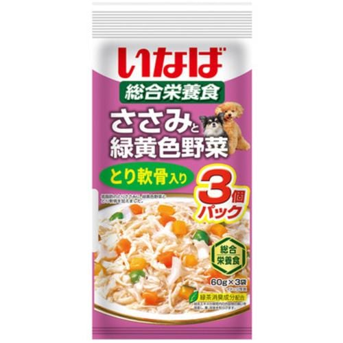 いなばペットフード いなば ささみと緑黄色野菜 とり軟骨入り 60g×3袋