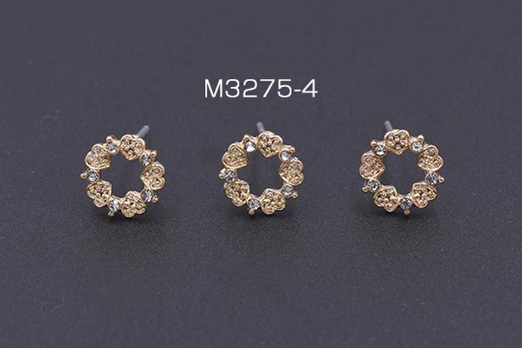 M3275-4 12個 樹脂ピアス 花冠 石付き 10×10mm クリア/ゴールド 3X【4ヶ】