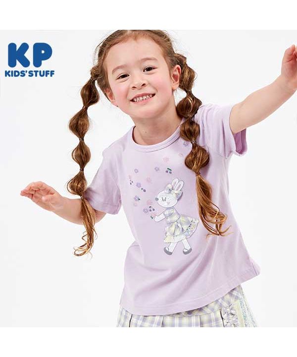 ケーピー/KP(ケーピー)チェックのmimiちゃんアップリケ半袖Tシャツ(100～130)