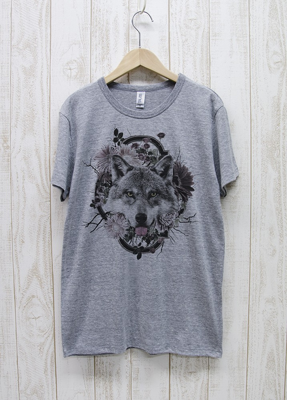 ronronWOLF Tee　Flower Frame（ヘザーグレー） / R023-TT-GR