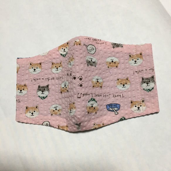 幼児〜小学生〜　夏マスク　ゴム付き　おさかなマスク　ハンドメイド　豆柴　犬　ピンク