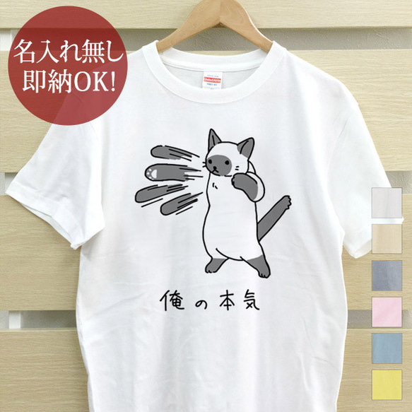 俺の本気 シャム猫 ネコパンチ ねこ 動物 レディース メンズ Tシャツ おもしろTシャツ 綿100%  即納