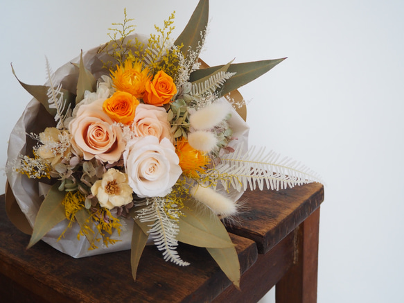 オレンジグラデーション プリザーブドフラワーの花束 bouquet