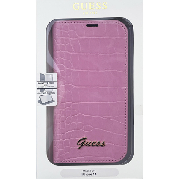 GUESS iPhone 14用クロコ調 手帳型ケース ピンク GUBKP14SHGCRHP