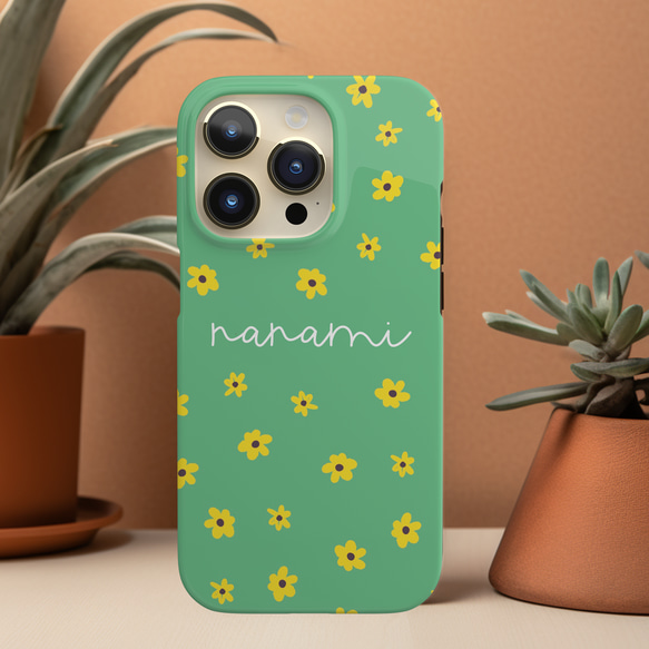 名入れ♪Tiny flower Green iPhoneハードケース　かわいい 花柄 ナチュラル オリジナル