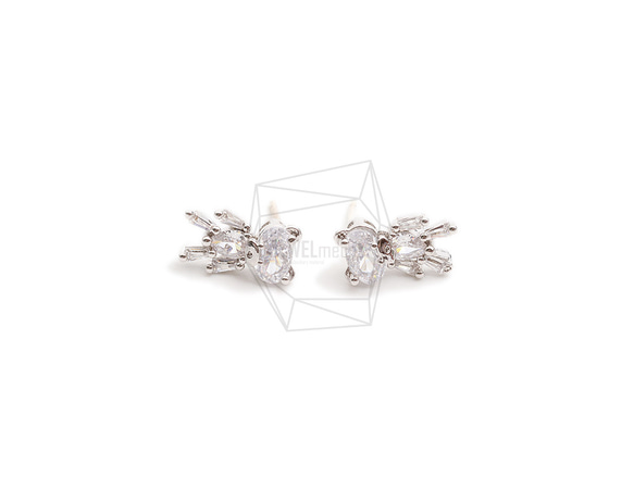 ERG-2390-R【2個入り】CZクマ ピアス/CZ Bear  Post Earring/6.8mm X 12mm