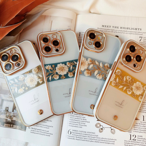 インド刺繍リボン　iPhoneケース付インナーシートset