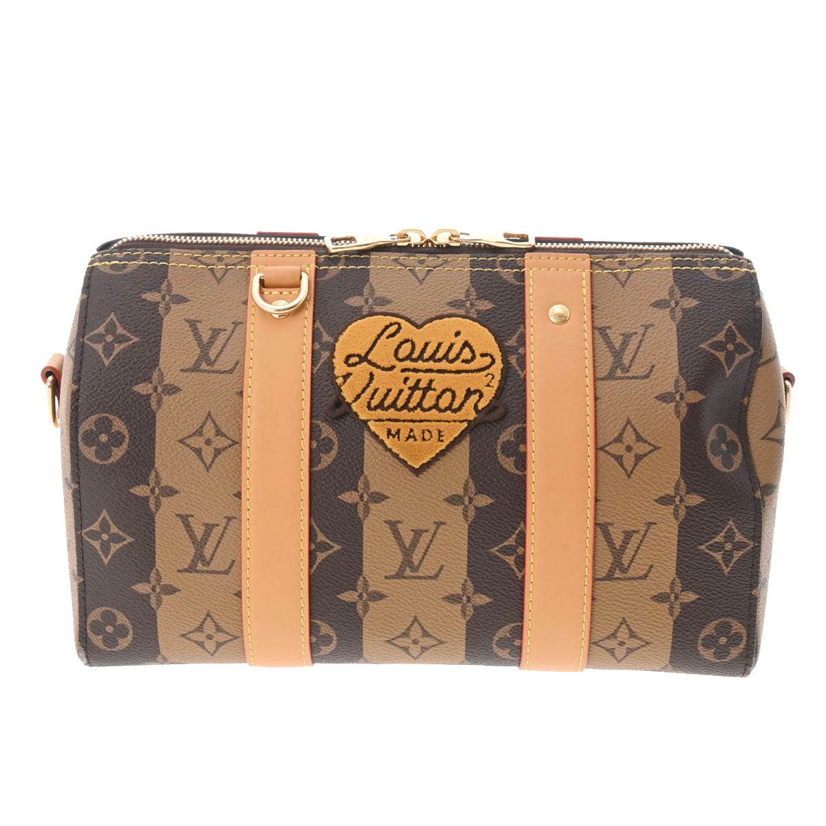 LOUIS VUITTON ルイヴィトン モノグラムストライプ シティキーポル NIGOコラボ ブラウン M45963 ユニセックス レザー ショルダーバッグ Aランク 中古 