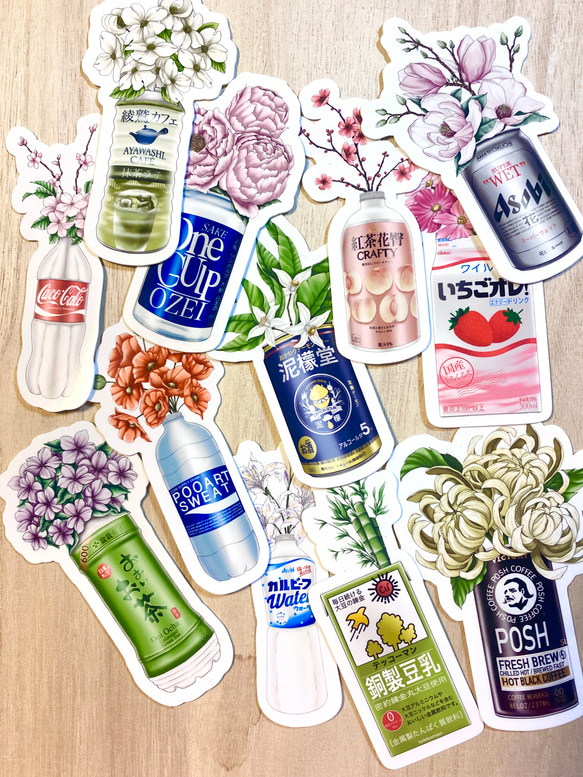 Conbini Drinks Sticker Set (12 piece) -　コンビニ飲み物シールセット(12枚）