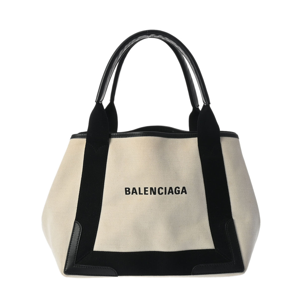 BALENCIAGA バレンシアガ ネイビーカバス S 白/黒 339933 レディース キャンバス/レザー ハンドバッグ ABランク 中古 