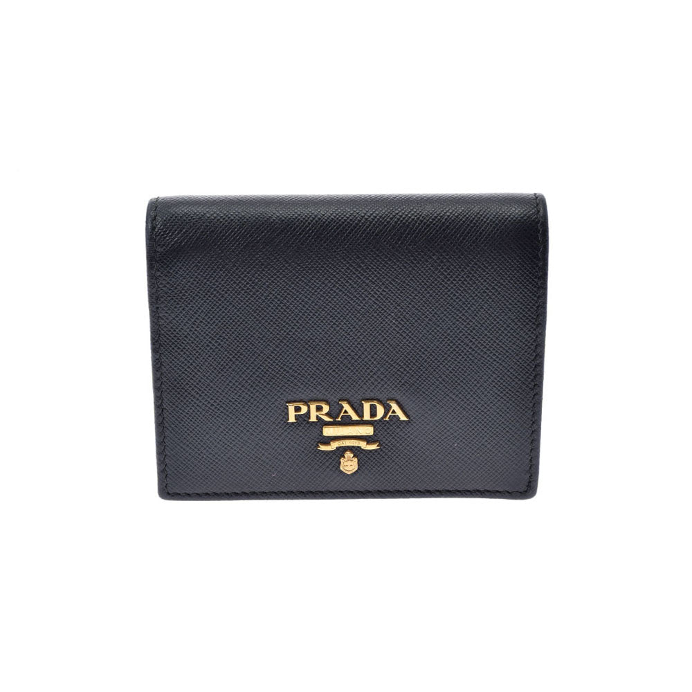 PRADA プラダ コンパクトウォレット 黒/ピンク 1MV204 レディース サフィアーノ 二つ折り財布 Bランク 中古 