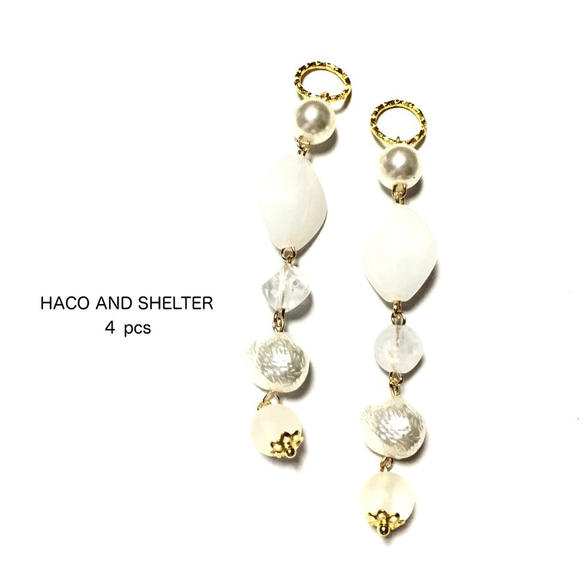 ４pcs★opaque combination charm・pearl×white（コンビネーションチャーム）