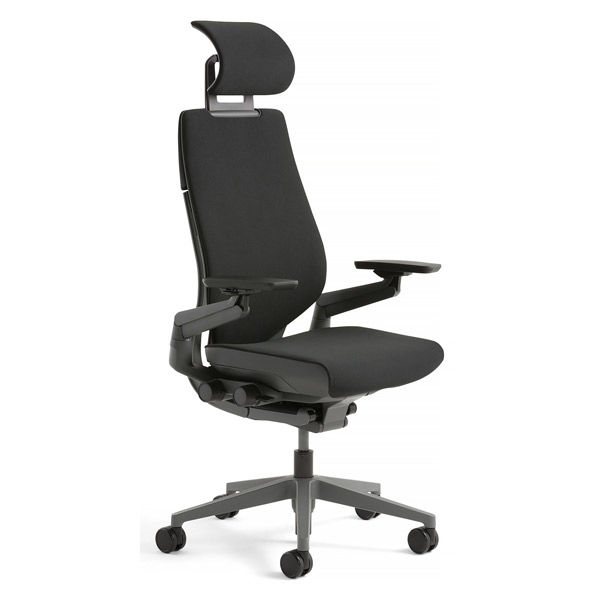 【軒先渡し】くろがね工作所 Steelcase ジェスチャー チェア ヘッドレスト付 ダーク×ブラック 1脚（直送品）