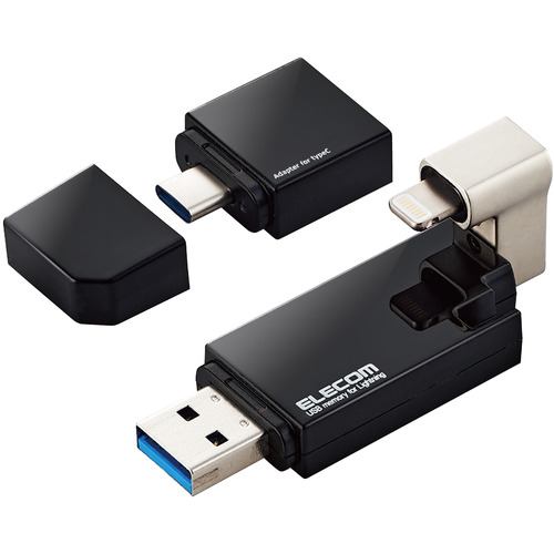 エレコム MF-LGU3B016GBK LightningUSBメモリ USB3.2(Gen1) USB3.0対応 16GB Type-C変換アダプタ付 ブラック