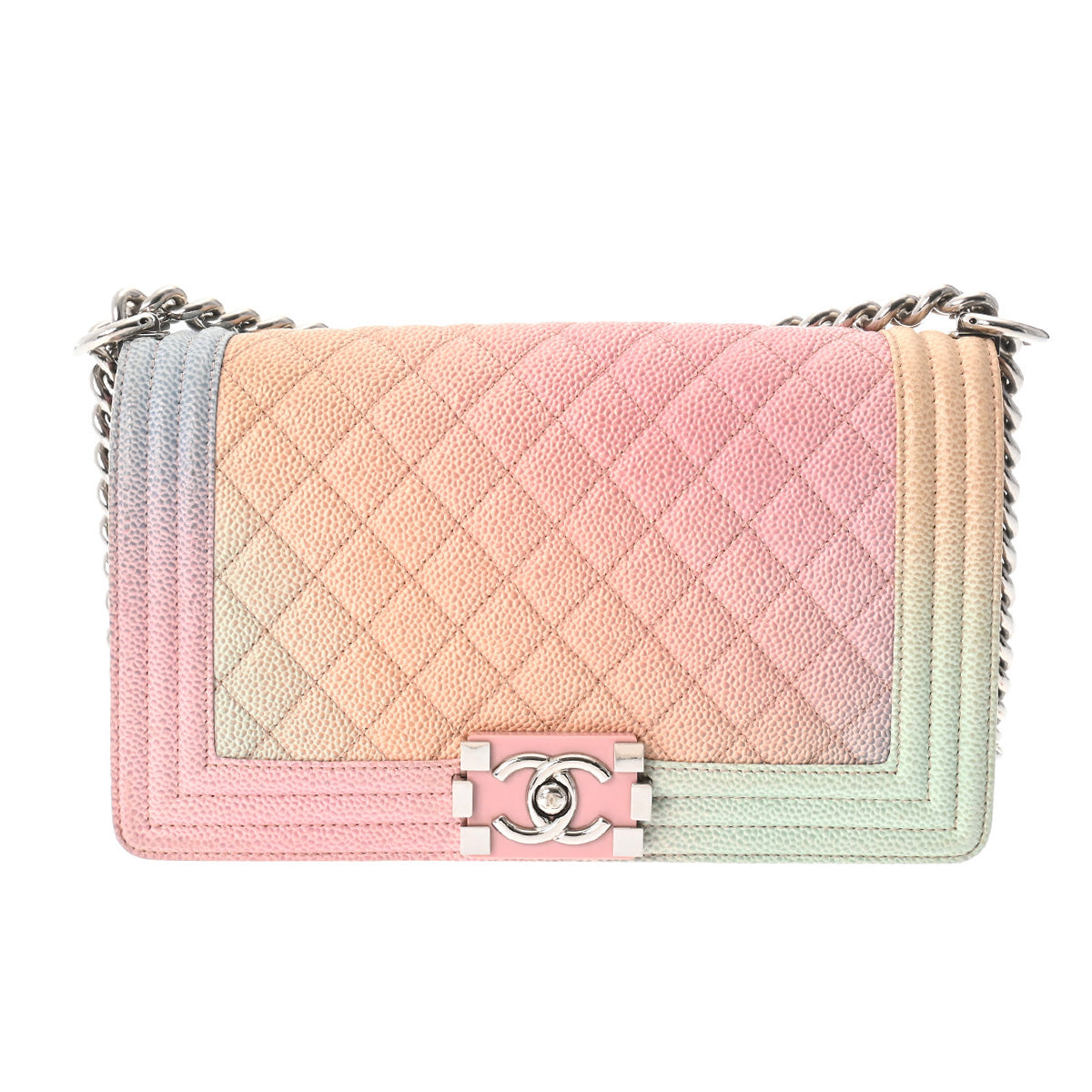 CHANEL シャネル ボーイシャネル チェーンショルダー 25cm レインボー シルバー金具 A67086 レディース レザー ショルダーバッグ ABランク 中古 