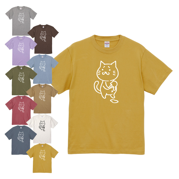 送料無料 選べる10色！アイスねこ柄 半袖Tシャツ 猫