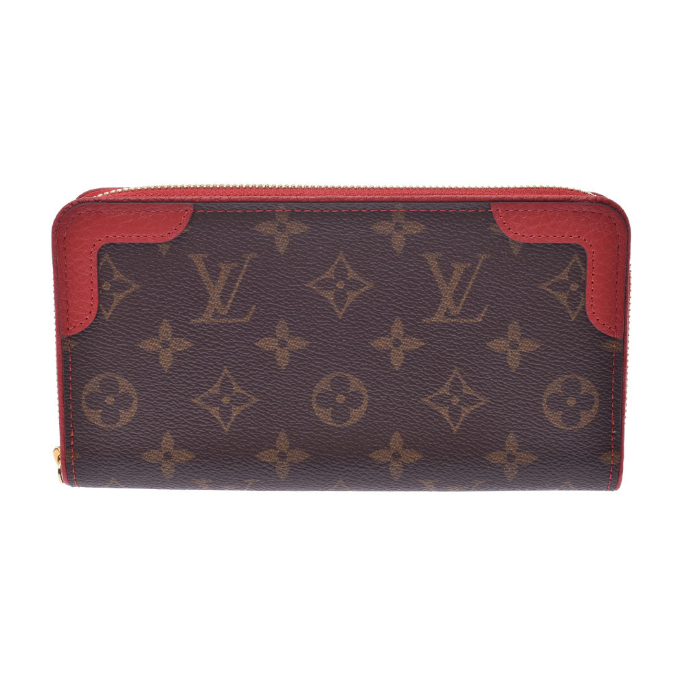 LOUIS VUITTON ルイヴィトンレティーロ ジッピーウォレット  14145 ブラウン/赤 レディース モノグラムキャンバス 長財布 M61854  中古