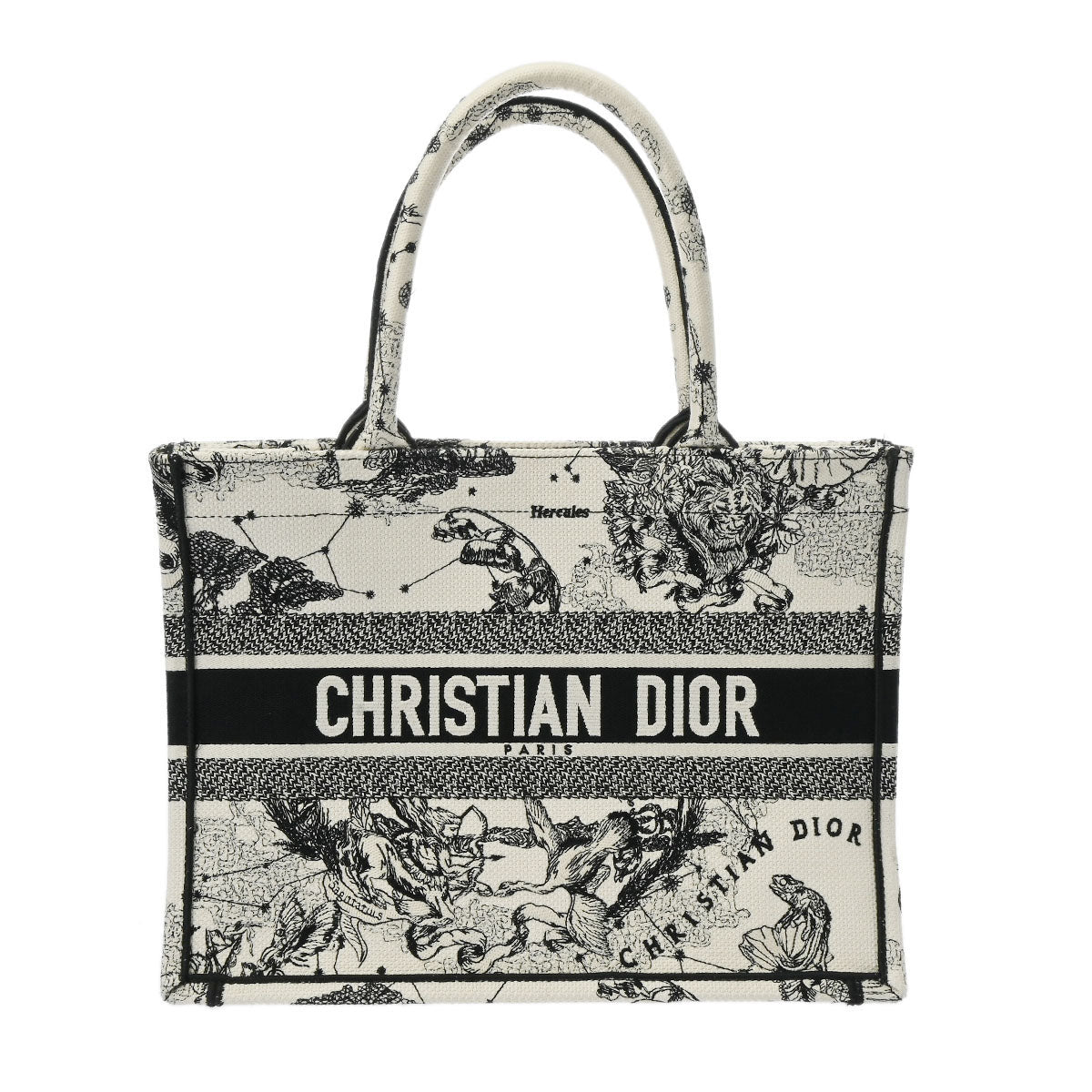 CHRISTIAN DIOR クリスチャンディオール ブックトート ミディアム 白/黒 M1296ZRIW M20I レディース キャンバス ハンドバッグ Aランク 中古 