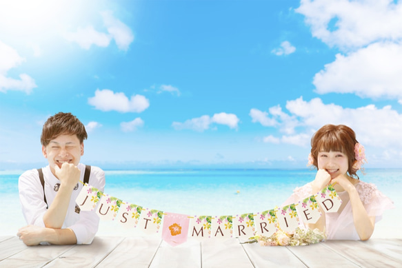 【Resort】ウェディング ガーランド JUST MARRIED & 2種類追加可能 ★ハワイアンテイスト★