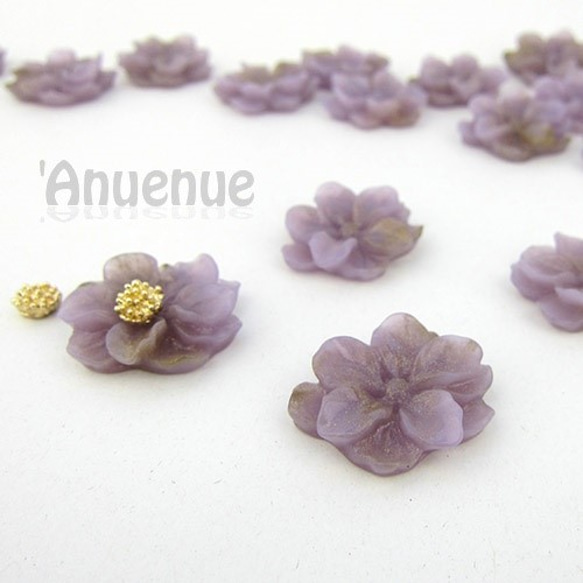 ラメ入りフラワーシェイプカボション 22mm 【Camellia / Lavender】4個