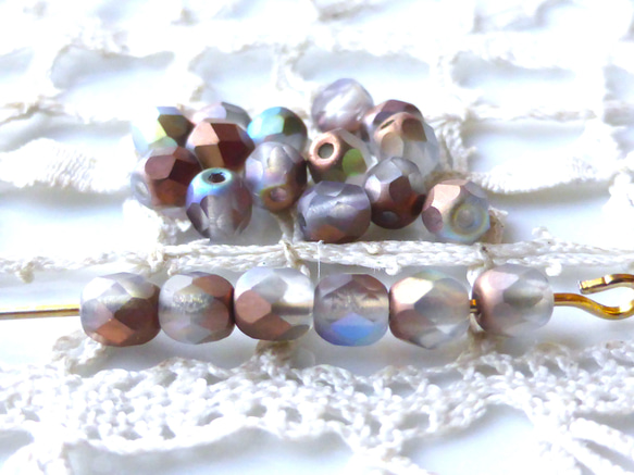 FP すりガラス　メタル色小豆　チェコビーズCzech Glass Beads20個