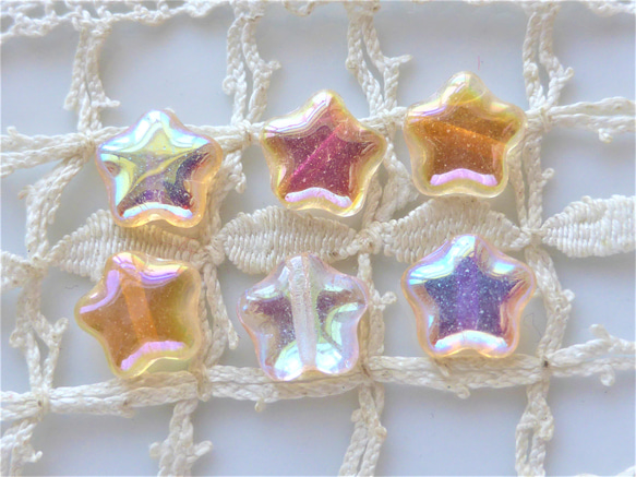 スター　淡い黄オーロラ　チェコビーズCzech Glass Beads6個