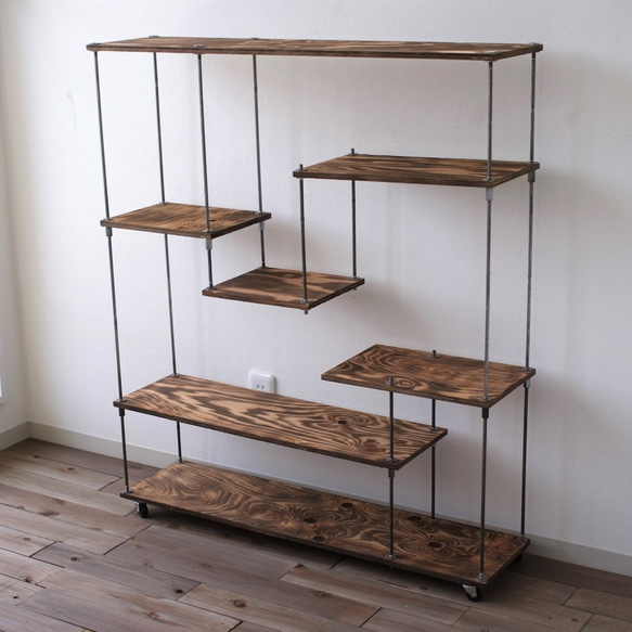 【即納】wood iron shelf 1040*910*225 アイアン シェルフ ディスプレイ アンティーク 棚 鉄