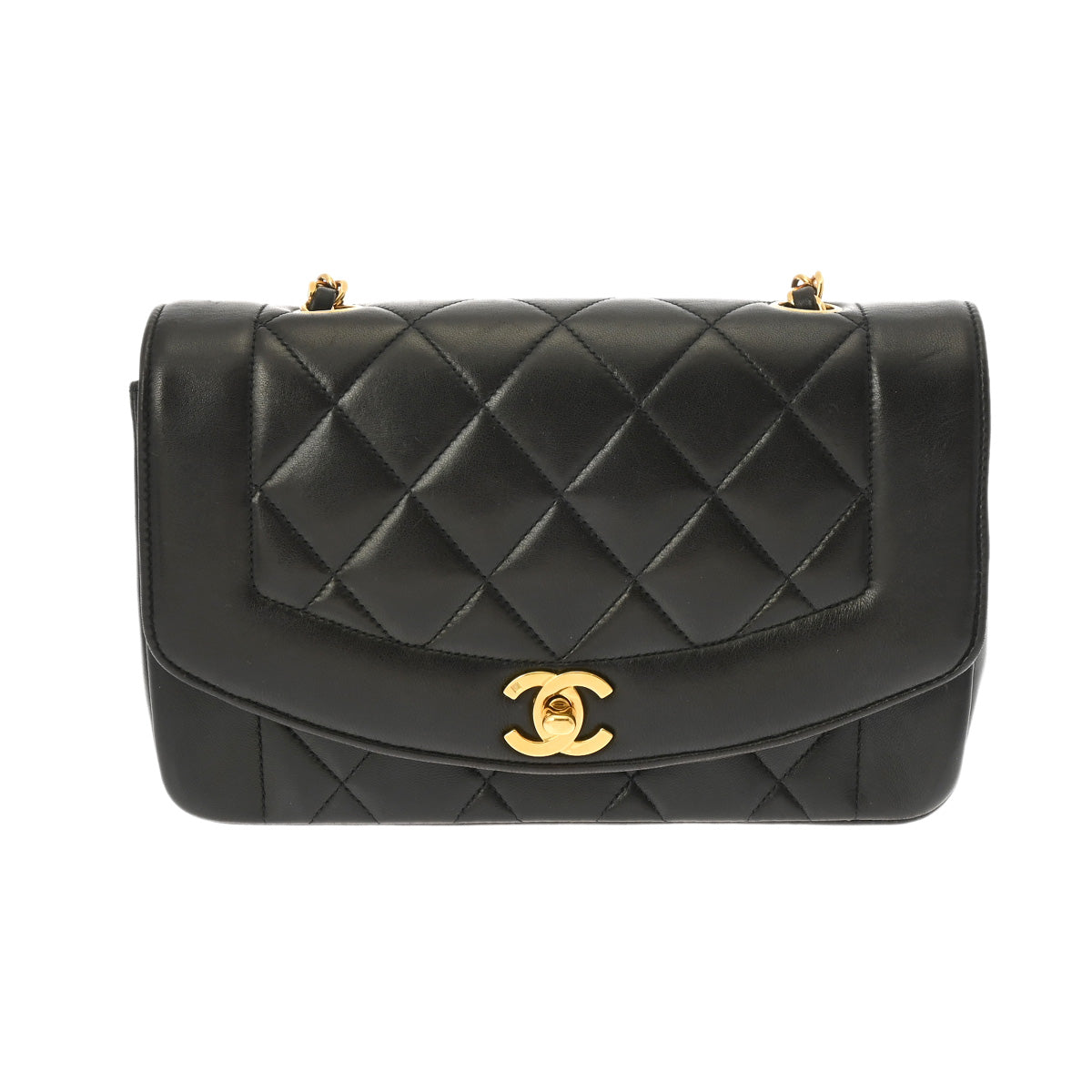 CHANEL シャネル マトラッセ ダイアナ 22cm チェーンショルダー  黒 レディース ラムスキン ショルダーバッグ Bランク 中古 