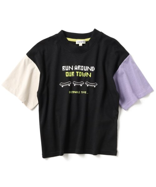 【110－140cm/接触冷感】袖配色ワイドTシャツ