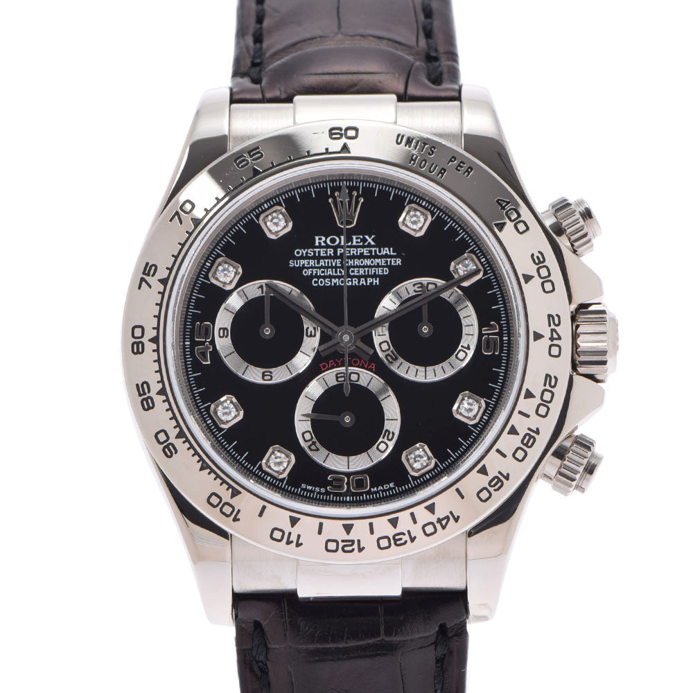 ROLEX ロレックス コスモグラフ デイトナ 8Pダイヤ 116519G メンズ WG/革 腕時計 自動巻き 黒文字盤 Aランク 中古 