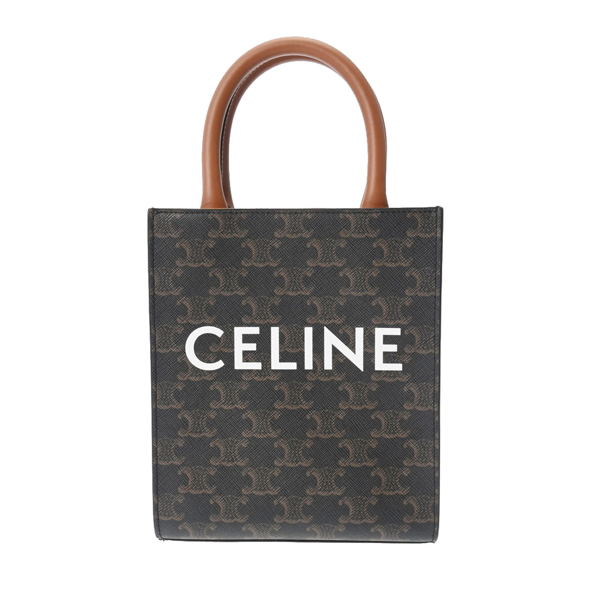 CELINE セリーヌ ミニバーティカルカバ トリオンフ ブラウン ゴールド金具 194372BZK レディース レザー PVC ハンドバッグ 新同 中古 