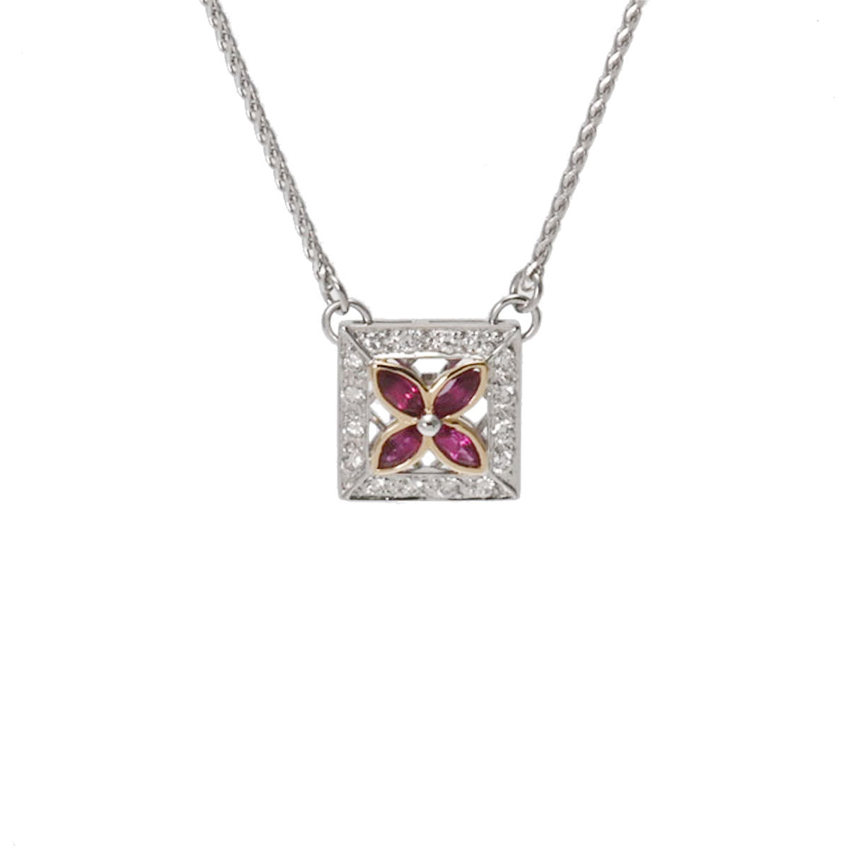 mila schon ミラショーン スクエア フラワーモチーフ ルビー0.38ct ダイヤ0.18ct レディース K18ホワイトゴールド ネックレス Aランク 中古 