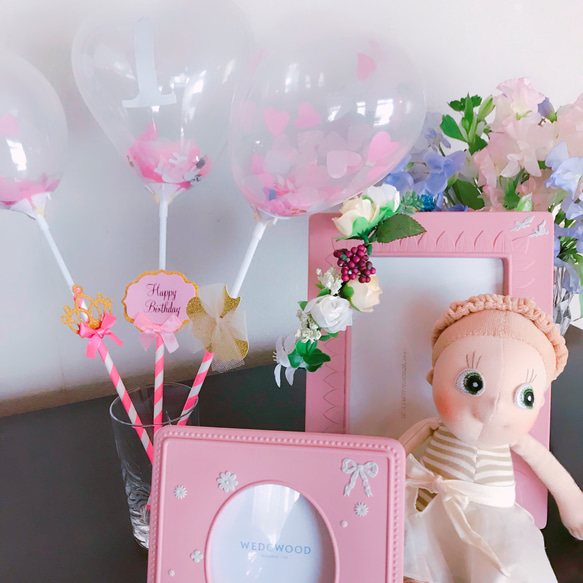 数字シール付きPrincess pink birthdayバルーンフォトプロップス３本セット