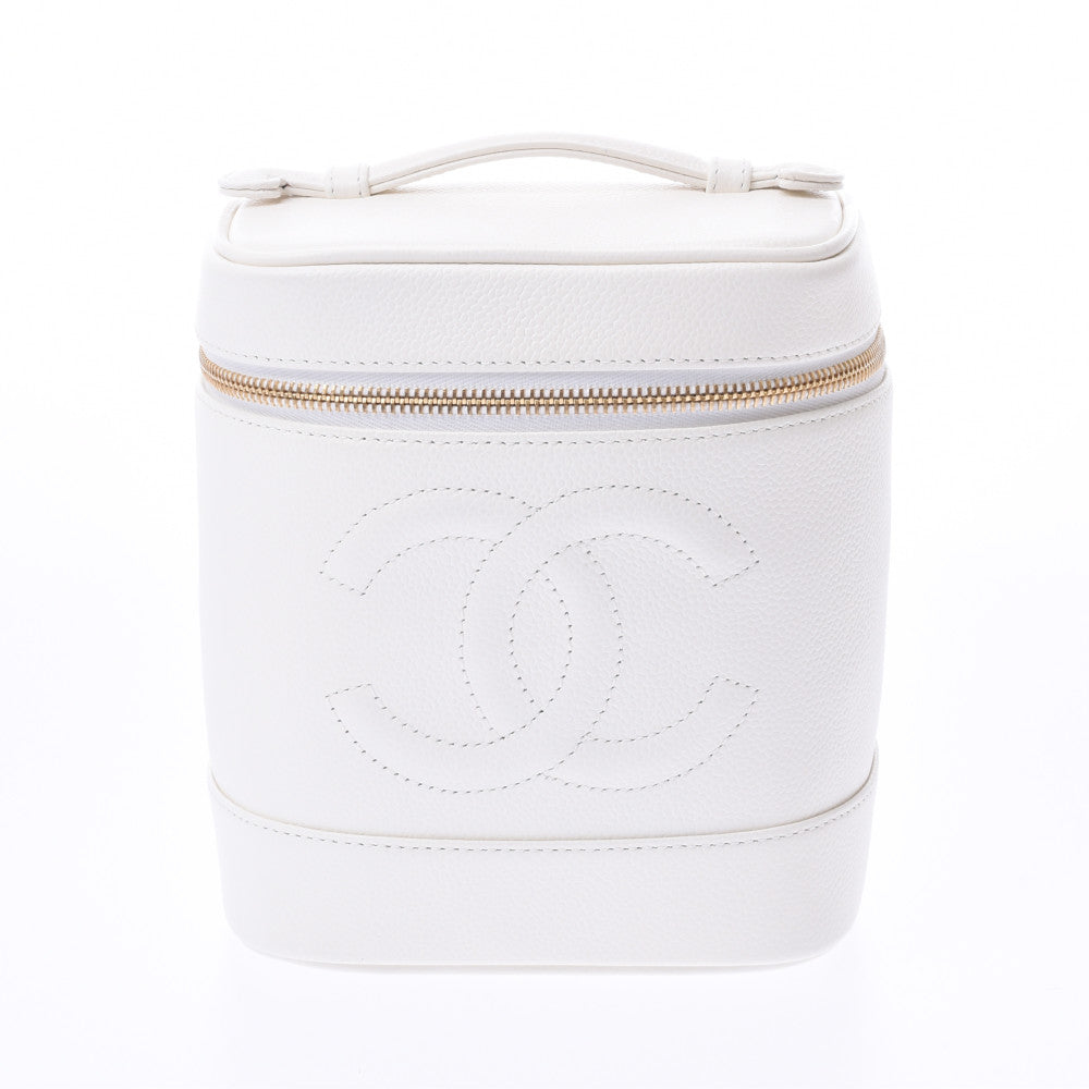 CHANEL シャネル  縦型バニティ 白 ゴールド金具 レディース キャビアスキン ハンドバッグ Aランク 中古 