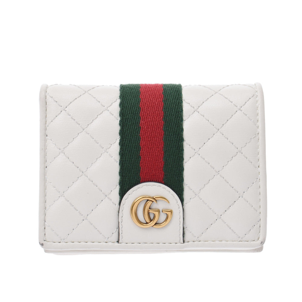 GUCCI グッチ シェリーライン ダブルG 白 536453 レディース カーフ 二つ折り財布 Aランク 中古 