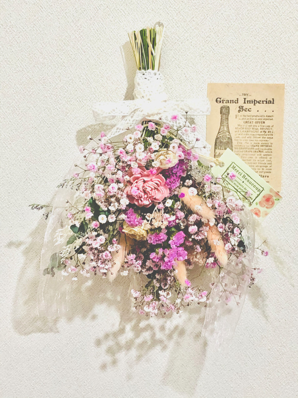 ドライフラワースワッグブーケ＊ナチュラルピンクな可愛い♡bouquet   ＊(かすみ草がキュート)