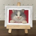 送料無料　グレー白の長毛猫のフレーム猫　羊毛フェルト　羊毛フェルト猫　猫　リアル　ぬいぐるみ　愛猫　額縁猫　フレーム猫　茶トラ　茶トラ白　ちゃとら