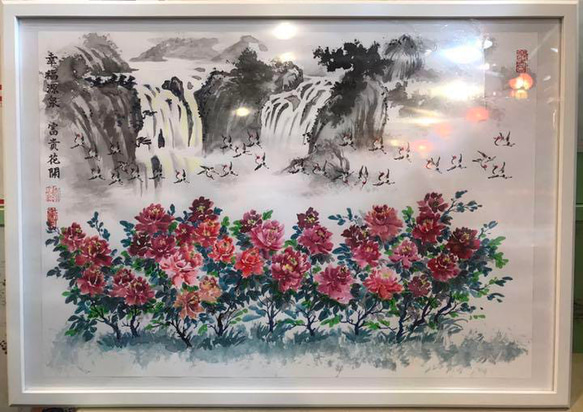 肉筆 水墨山水画【風水山水図】新築 新宅 引越 吉祥絵画 縁起物 贈り物最適最高