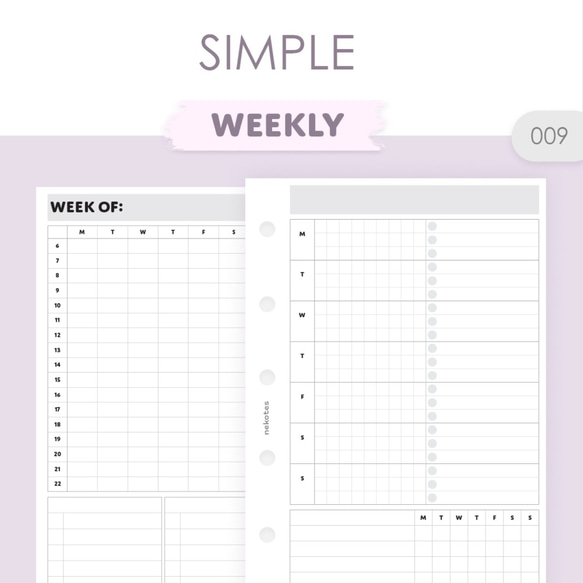 009-M5～A5》沢山プランできるシンプルな一週間分リフィル システム手帳リフィル
