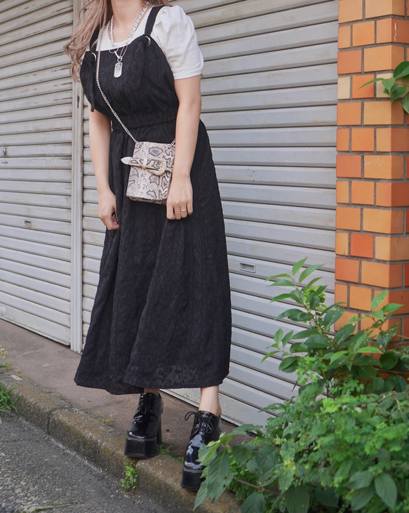 Lacy Stripes Salopette Flare Skirt (black) フレアスカート ブラック 黒